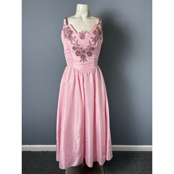 Vintage 80s VICTOR COSTA Womens Size 6 (Fits XS) Pink Taffeta Prom Dress Gown - Picture 1 of 16